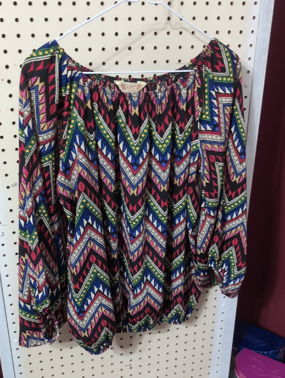 Boho Chevron Peasant Top - Multicolor